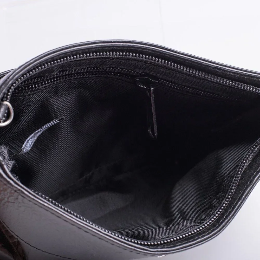 Brighton Womens Croc Textured Leather Handbag Purse Shoulder Bag Zip Top